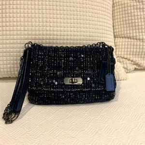 Coach Chelsea Blue Tweed Boucle Flap Handbag